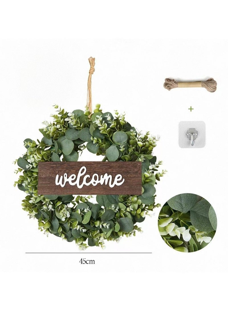 Eucalyptus Wreath - 33cm Round Wall Decor with Free Hanging Cord, Home Hanging Ornament (Artificial Greenery) Suitable for Porch Walls/Windows/Holiday Decorations/Farmhouse Porches/Patios/Garden Accents, Christmas - Image 1