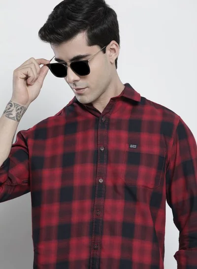 The Indian Garage Co Men Regular Fit Checkered Full Sleeves Spread Collar Casual Shirt