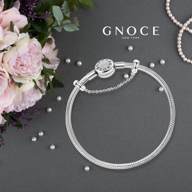 GNOCE Charm Bracelet Stainless Steel Snake Chain Metal Basic Charm Bracelet DIY Bangle with Round shaped Clasp (Stainless Steel, 16cm) - Image 3