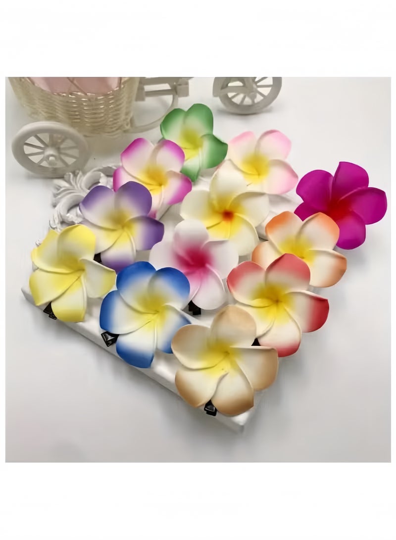 12pcs Hawaiian Plumeria Hair Clips, Frangipani Artificial Flower Foam Hair Barrette for Bridal Wedding Tropical Beach Party - Image 1