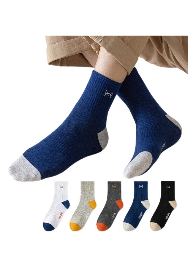 MIIOW Men'S Socks, 100% Pure Cotton Mid-Calf Socks, Summer Odor-Resistant, Antibacterial, Sweat-Absorbing, Athletic All-Cotton Long Socks, 5 Pairs - Image 1