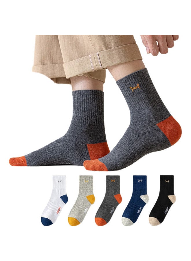MIIOW Men'S Socks, 100% Pure Cotton Mid-Calf Socks, Summer Odor-Resistant, Antibacterial, Sweat-Absorbing, Athletic All-Cotton Long Socks, 5 Pairs - Image 3