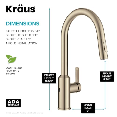KRAUS Oletto Touchless Sensor Pull-Down Single Handle Kitchen Faucet in Spot-Free Antique Champagne Bronze, KSF-2830SFACB - Image 4