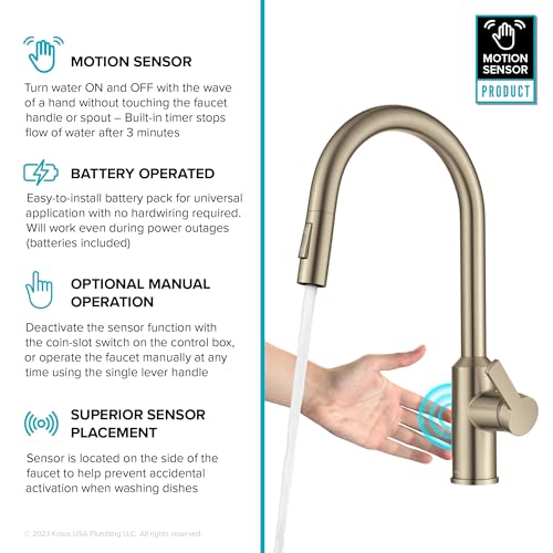 KRAUS Oletto Touchless Sensor Pull-Down Single Handle Kitchen Faucet in Spot-Free Antique Champagne Bronze, KSF-2830SFACB - Image 3