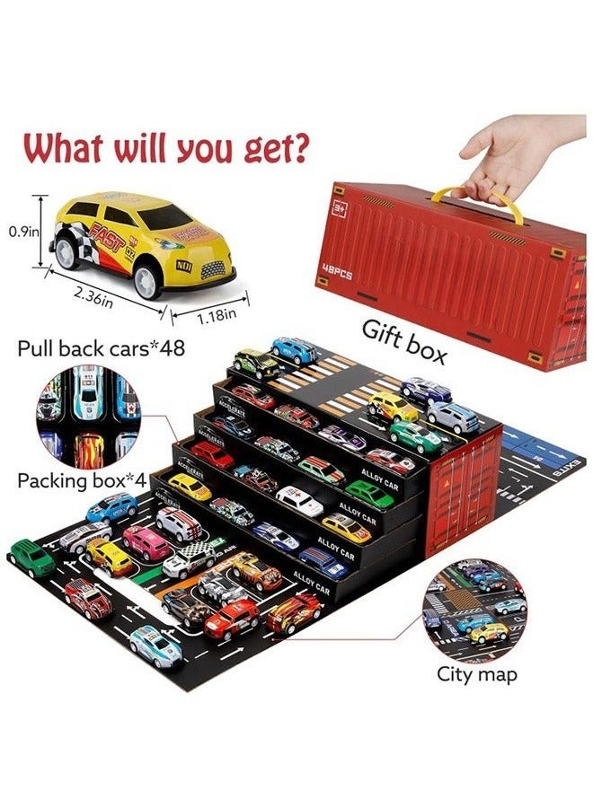 XiuWoo 48pcs Pull Back Cars Set,Alloy Racing Car Toys,Bulk Mental Trucks Toy Vehicles Set,Toy Cars for Kids Ages 3-8 Goodie Bag Stuffers Mini Cars Party Favors for Kids Boys and Girls - Image 2