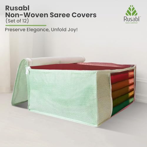 Rusabl Non Woven Multi Storage Covers (Pack of 12, Green) with Zipper Closure, Clothes Organiser for Wardrobe, Bag for Woman Dresses, Sarees, Lehengas, Shawls, Men T-Shirts, Shirts (42 x 35 x 20 cm) - Image 4
