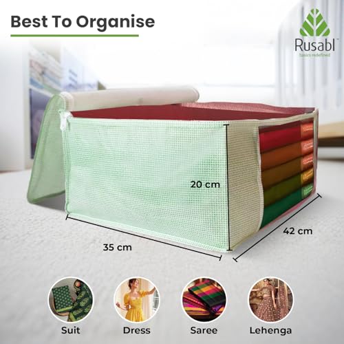 Rusabl Non Woven Multi Storage Covers (Pack of 12, Green) with Zipper Closure, Clothes Organiser for Wardrobe, Bag for Woman Dresses, Sarees, Lehengas, Shawls, Men T-Shirts, Shirts (42 x 35 x 20 cm) - Image 2