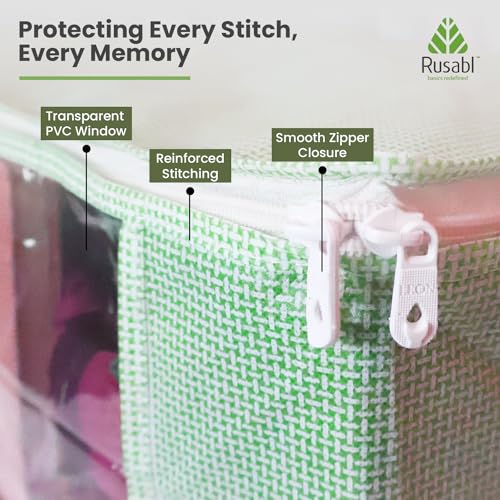 Rusabl Non Woven Multi Storage Covers (Pack of 12, Green) with Zipper Closure, Clothes Organiser for Wardrobe, Bag for Woman Dresses, Sarees, Lehengas, Shawls, Men T-Shirts, Shirts (42 x 35 x 20 cm) - Image 3