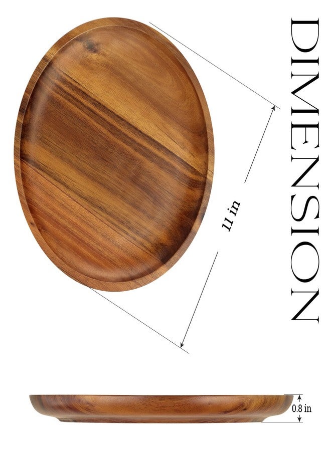 FANICHI Wooden plates (set of 4-11inch) Dinner Plates, Acacia Round Wood Plates, Unbreakable Classic Plates, Easy Cleaning & Lightweight for Dishes Snack, Dessert, Housewarming, Christmas Gift - Image 2