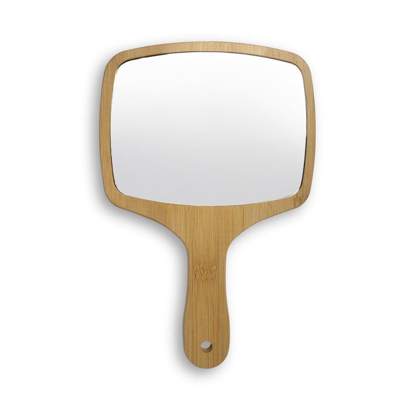 KIRA KIRA Wooden Handle Mirror Square Shape for Shaving Makeup Grooming Portable Handheld Modern Beauty Hand Mirror with Hanging Dressing Table Travel Kit Or Bathroom - Image 1
