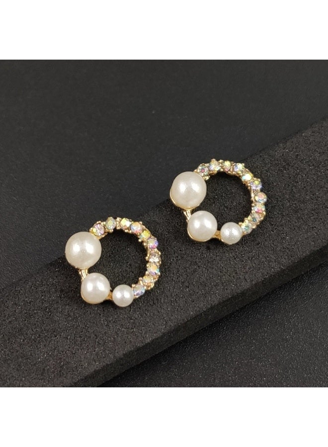 Goolsky New Pearl Geometric Stud Earrings for Women – Small Round Zircon Silver Earrings, Minimalist Everyday Jewelry, Sparkling Zircons Hypoallergenic, Office/Daily Wear - Image 2