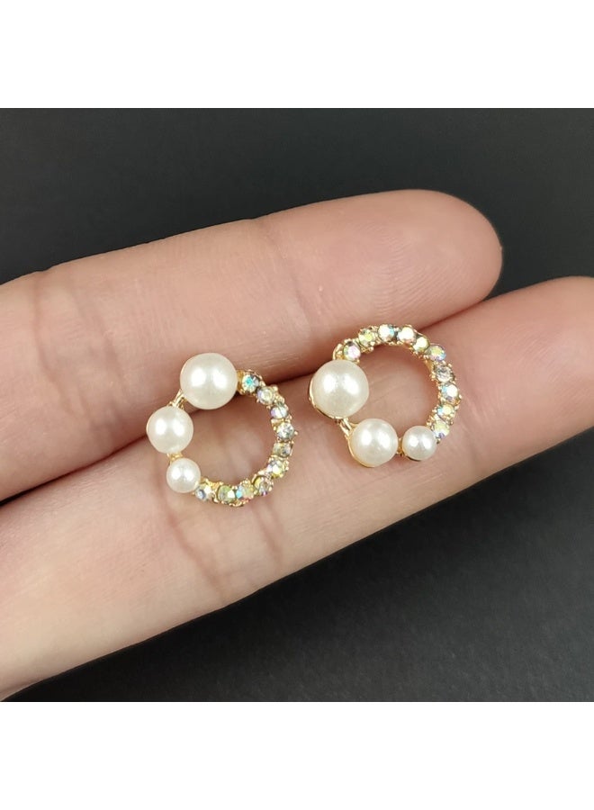 Goolsky New Pearl Geometric Stud Earrings for Women – Small Round Zircon Silver Earrings, Minimalist Everyday Jewelry, Sparkling Zircons Hypoallergenic, Office/Daily Wear - Image 1