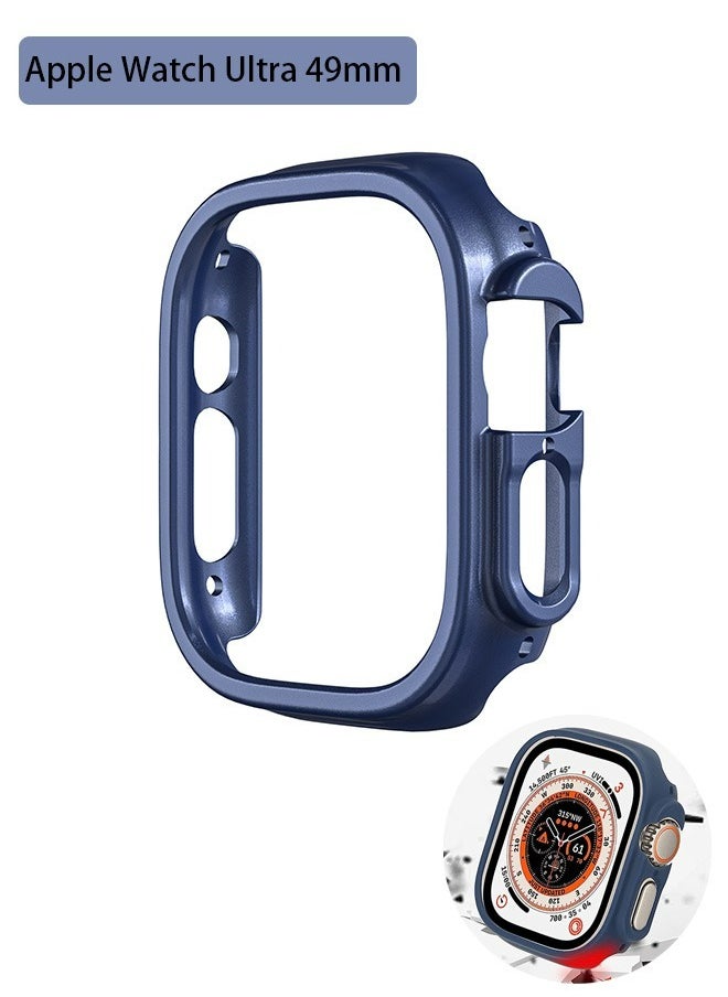 Generic Apple Watch Ultra 49mm Shockproof Hard Case, Ultra Thin Lightweight Electroplating Hard PC Frame Cover Frosted Texture Half Pack Protective Case (Blue)  - Image 1