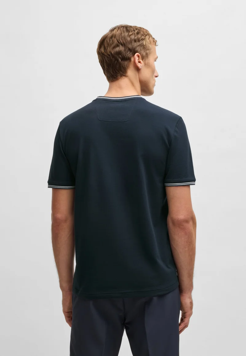 BOSS Stretch-cotton T-shirt with stripes and logo