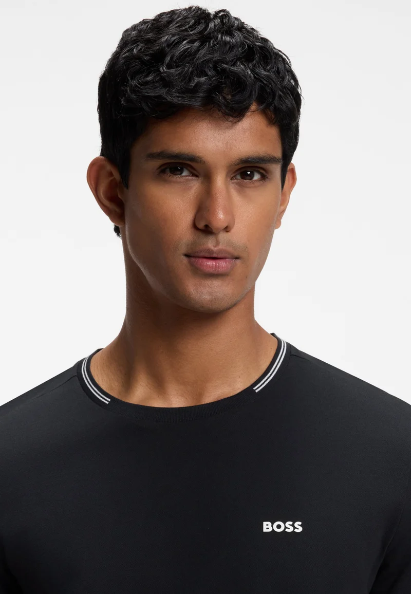 BOSS Dark Blue Stretch-cotton T-shirt with stripes and logo for Men | Best Price UAE