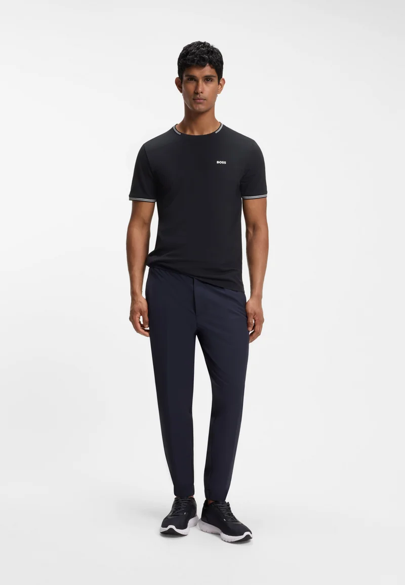 BOSS Dark Blue Stretch-cotton T-shirt with stripes and logo for Men | Best Price UAE