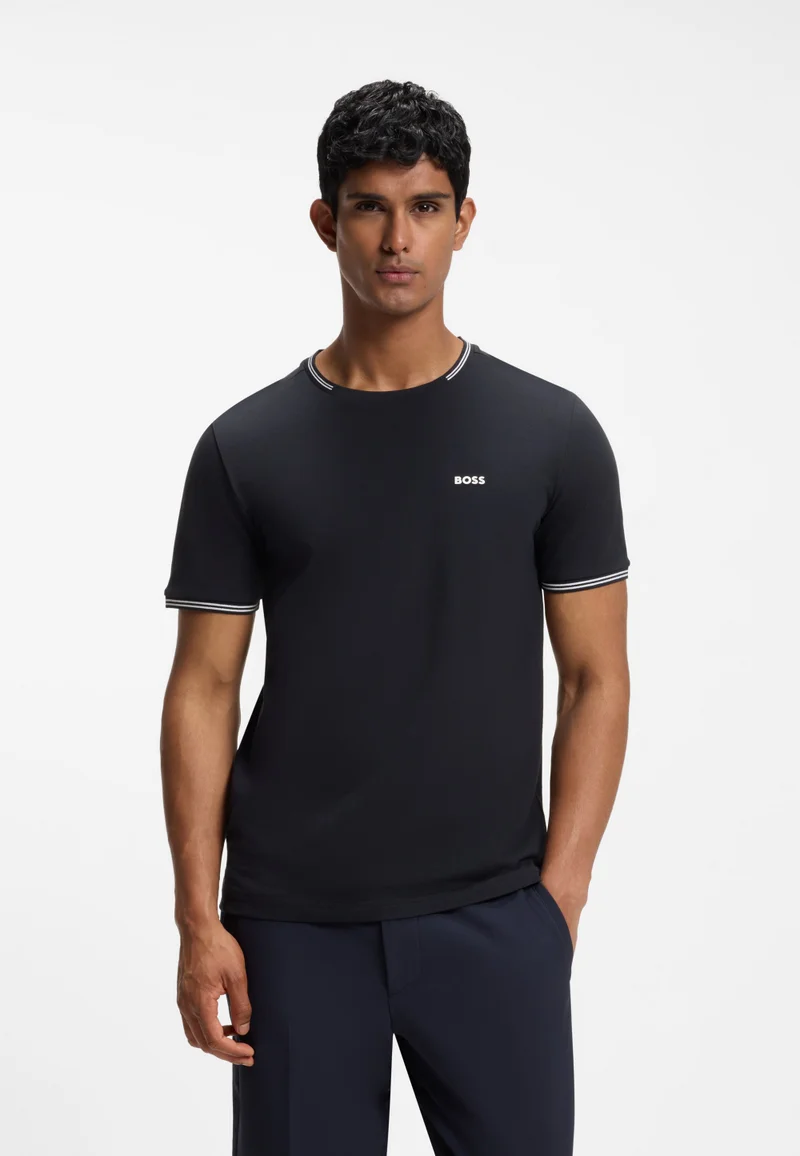 BOSS Stretch-cotton T-shirt with stripes and logo