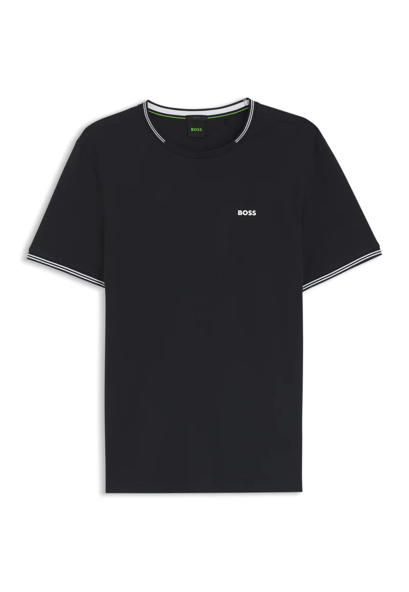 BOSS Dark Blue Stretch-cotton T-shirt with stripes and logo for Men | Best Price UAE