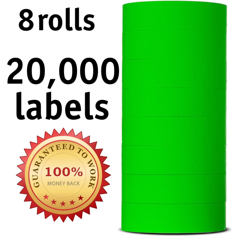 Labels for Us MX 5500 Labels - 8,000 Total - Green - Price Labels - Pack of 8 Rolls - Ink Roller Included - Image 2