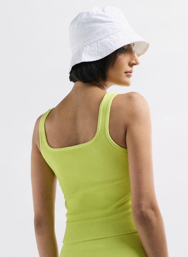 سبلاش فيڤ بلوزة قصيرة مضلعة دون أكمام بياقة مربعة - Image 3