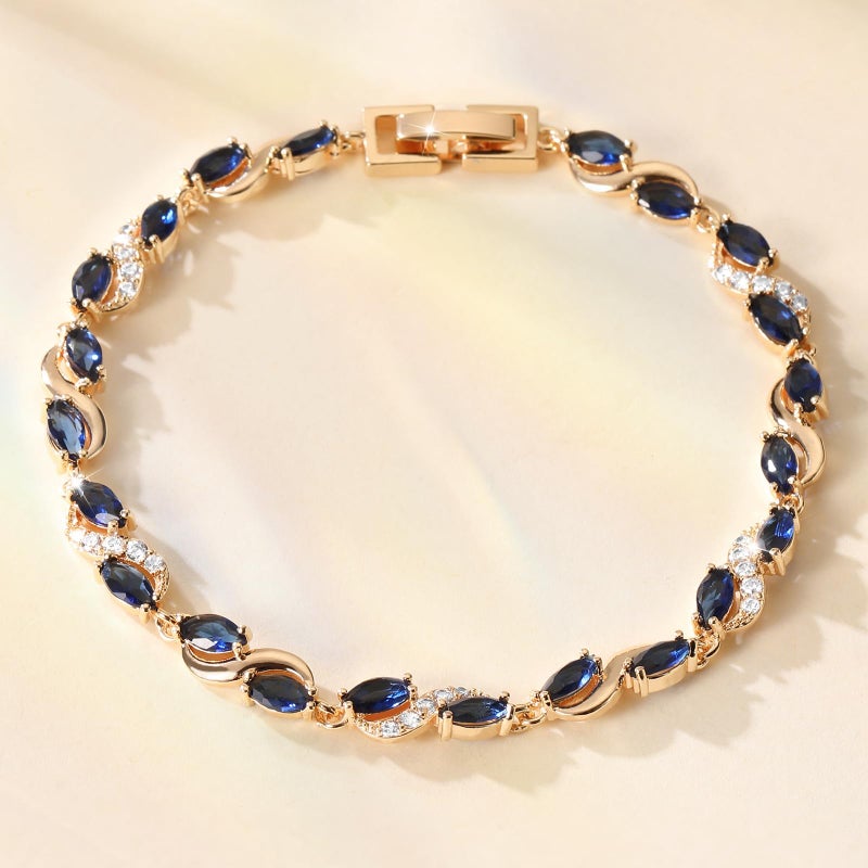 Richapex Diamond Tennis Bracelet for Women, Eternity Bracelet Blue Cubic Zirconia, Sapphire Bracelet, 18K Gold Plated Hypoallergenic Bracelets -7.48inch/190mm - Image 4