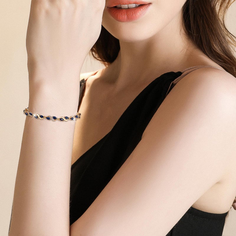 Richapex Diamond Tennis Bracelet for Women, Eternity Bracelet Blue Cubic Zirconia, Sapphire Bracelet, 18K Gold Plated Hypoallergenic Bracelets -7.48inch/190mm - Image 3