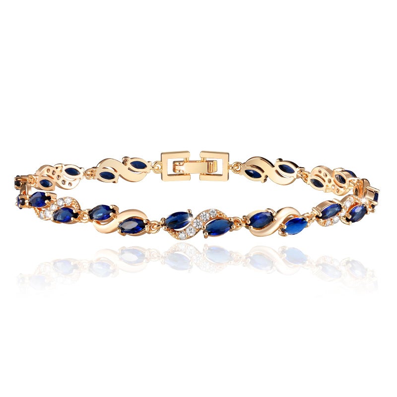 Richapex Diamond Tennis Bracelet for Women, Eternity Bracelet Blue Cubic Zirconia, Sapphire Bracelet, 18K Gold Plated Hypoallergenic Bracelets -7.48inch/190mm - Image 1