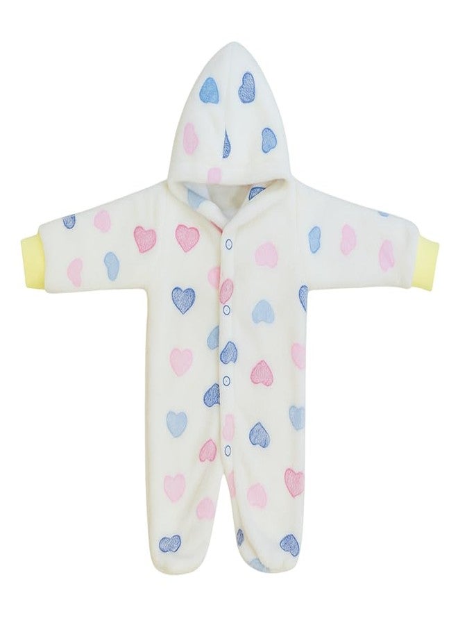 Infantbond By Fareto Winter Hooded Romper for Newborn Baby (0-4 Months) | Super Soft Fleece | Front Open Design | Full Body Coverage | Unisex Warm Jumpsuit (Pack of 1) - Image 1