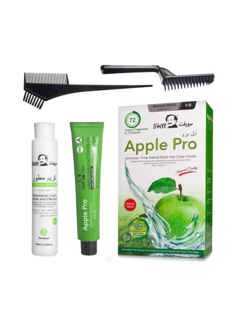 سويفت صبغة شعر ابل برو (اسود طبيعي ) كريمية بتغطية 100% للشعر الابيض من سويفت خالية من الامونيا مصنوعة من مكونات عشبية طبيعية  لتوفر تغذية غنية للشعر وفروة الراس 2*100 مل - Image 1