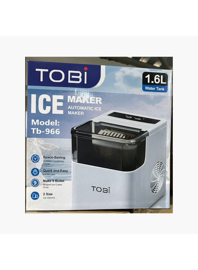 توبي ماكينة صنع الثلج TB-966، 12 كجم في 24 ساعة، 9 مكعبات ثلج جاهزة في 6-8 دقائق، حجم مكعبين متوفر، خزان مياه 1.6 لتر، ماكينة صنع ثلج أوتوماتيكية محمولة، قابس ثلاثي السنون، ماكينة صنع ثلج 165 واط مع مغرفة ثلج للمطبخ المنزلي والتخييم  - Image 4