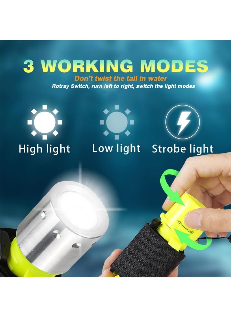 2 Pcs Scuba Diving Flashlight, IPX8 Waterproof Underwater Professional Diving Flashlight, 1200 Lumens  3 Modes Underwater Flashlight for Scuba Diving, Night Snorkeling (Battery Not Include) - Image 3
