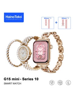 Haino Teko Smart Watch G15 Mini for Women with Bracelet of Golden Embroidered and An Additional Bracelet and Watch and 2 Silicone Strap 