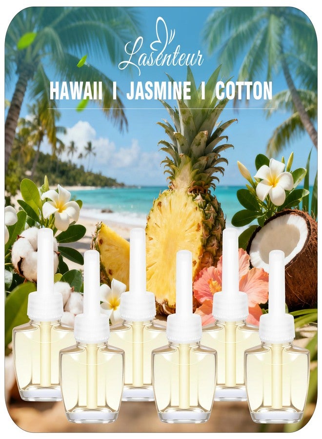 عبوات معطر جو كهربائية للمنزل، بروائح هاواي والياسمين والقطن الصيفية للحمامات والمطابخ وغرف النوم، 6 عبوات، 3.96 أونصة سائلة، متوافقة مع معطرات الجو من إير ويك وجليد - Image 1