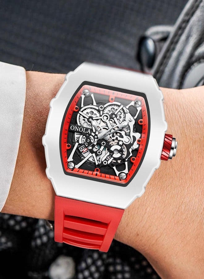 ONOLA Men's Fashion Quartz Watch - Red Strap Design, 30M Water Resistance, Suitable for Casual Wear, Gym Sessions & Social Events - Image 3