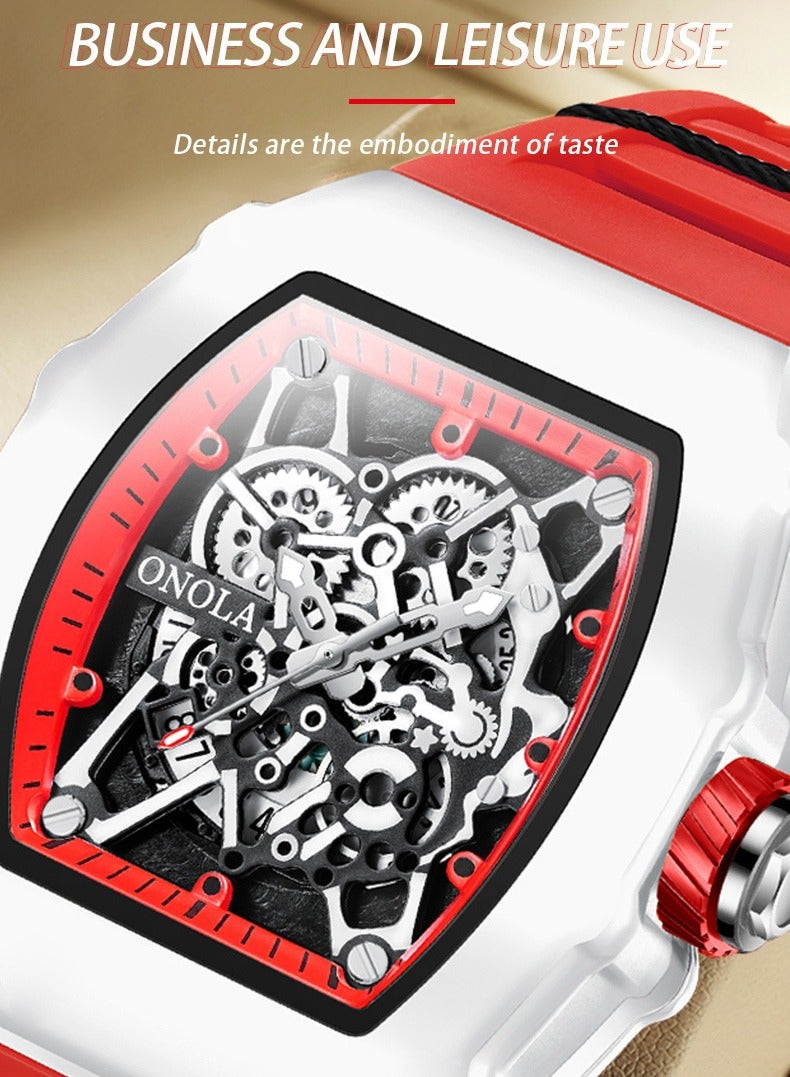 ONOLA Men's Fashion Quartz Watch - Red Strap Design, 30M Water Resistance, Suitable for Casual Wear, Gym Sessions & Social Events - Image 2