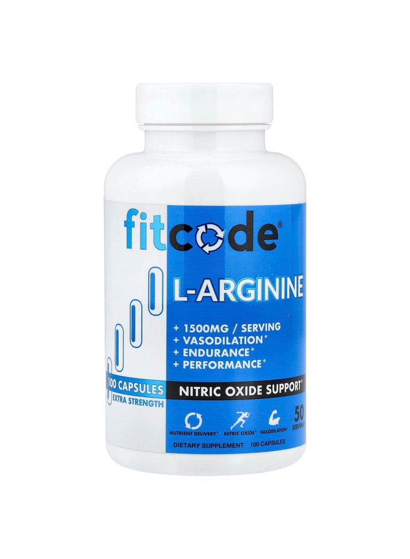 fitcode L-Arginine, 100 Capsules (750 mg per Capsule)
