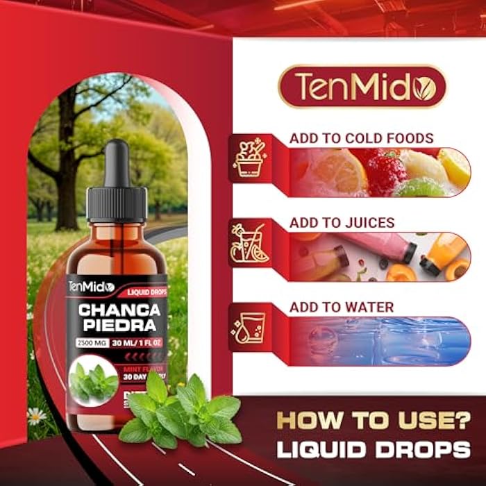 Tenmido Chanca Piedra Stone Breaker Drops 2500mg - Herbal Extract Liquid Supplement | Alcohol-Free, Vegan, Non-GMO - 30ml 1 Fl OZ - Image 5