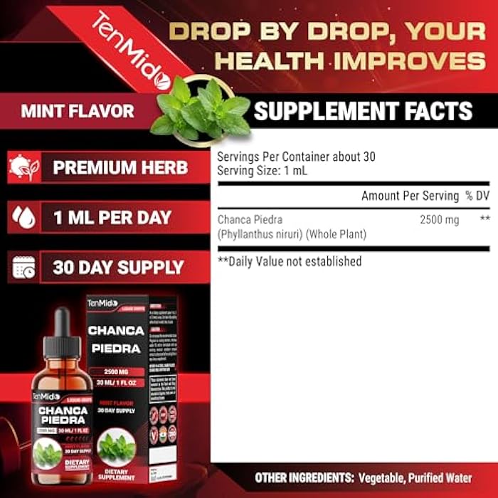 Tenmido Chanca Piedra Stone Breaker Drops 2500mg - Herbal Extract Liquid Supplement | Alcohol-Free, Vegan, Non-GMO - 30ml 1 Fl OZ - Image 2