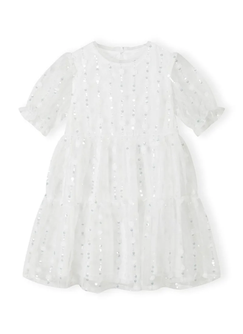 MINOTI Kids Girls Short Sleeve Flower Detail Sequin Dress