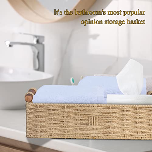 STOBSK Round Paper Rope Storage Basket with Handle, Beige, 14.5in x 6.6in x 3.74in - Image 3