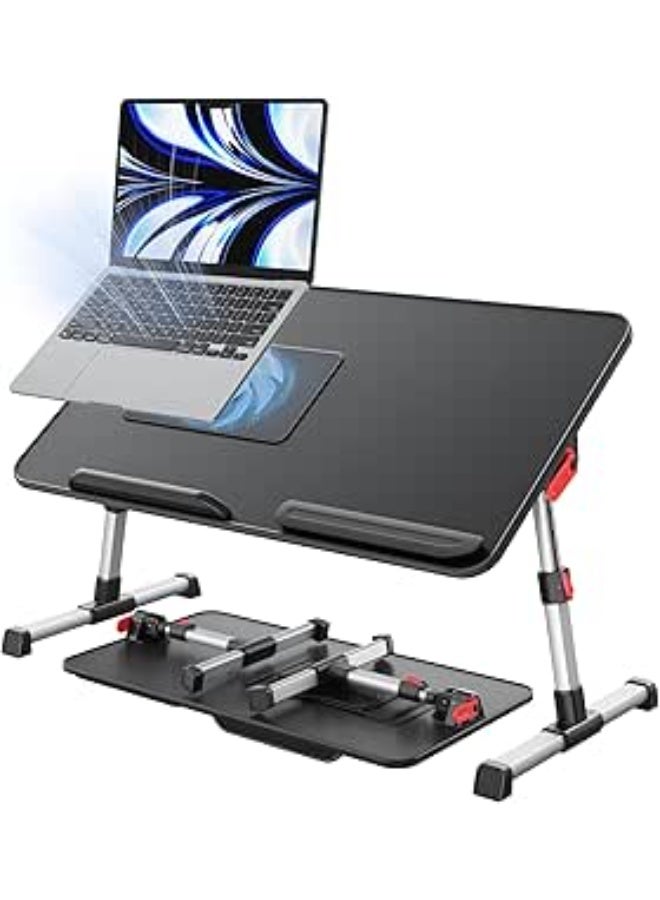 طاولة لابتوب قابلة للتعديل مع مروحة تبريد USB، قابلة للطي للاستخدام على السرير والكنبة والأرضية، مناسبة للعمل والدراسة بمقاس 52 × 30 سم - Image 1