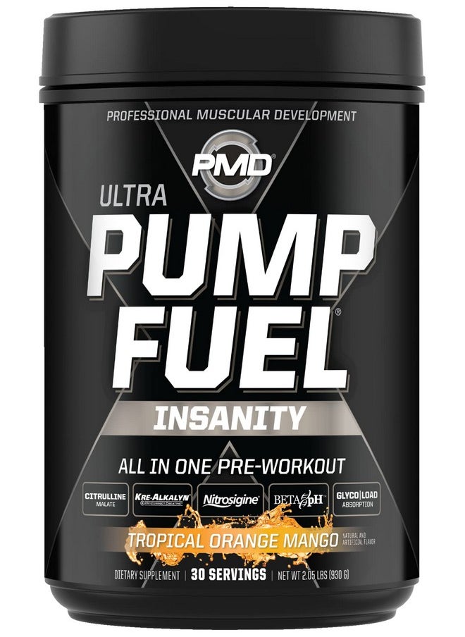 PMD PMD Sports Ultra Pump Fuel Insanity - Pre Workout Drink Mix for Energy, Strength, Endurance, Recovery - Complex Carbohydrates and Amino Energy - Tropical Orange Mango (30 Servings)  - Image 1