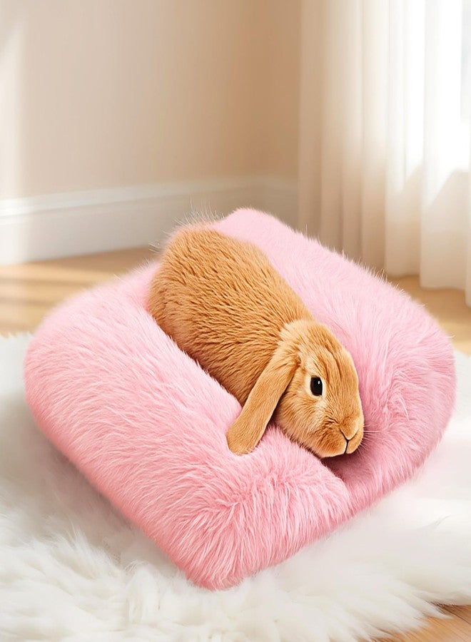 Vicenpal 15.7 x 14 Inch Pink Rabbit Bed Thickened Soft Fluffy Bunny Bed Warm Cuddle Cushion Plush Mat Small Pet Flop Mat Cotton Pillow Concave for Rabbit Guinea Pig Small Animals - Image 1