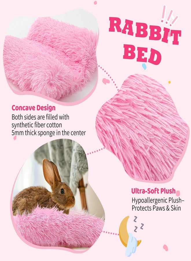 Vicenpal 15.7 x 14 Inch Pink Rabbit Bed Thickened Soft Fluffy Bunny Bed Warm Cuddle Cushion Plush Mat Small Pet Flop Mat Cotton Pillow Concave for Rabbit Guinea Pig Small Animals - Image 3