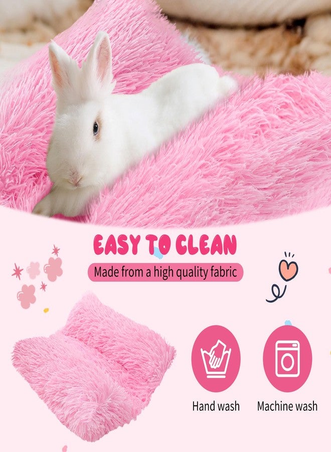 Vicenpal 15.7 x 14 Inch Pink Rabbit Bed Thickened Soft Fluffy Bunny Bed Warm Cuddle Cushion Plush Mat Small Pet Flop Mat Cotton Pillow Concave for Rabbit Guinea Pig Small Animals - Image 5