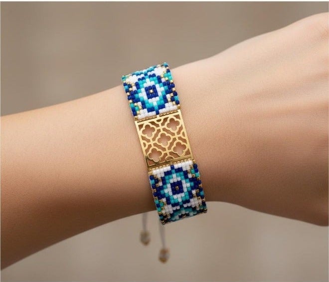 Ruby Art Gold 18K Pure Gold Bracelet for women  Miyuki Azuréa gold bracelet    - 0.98  Gram - Image 2