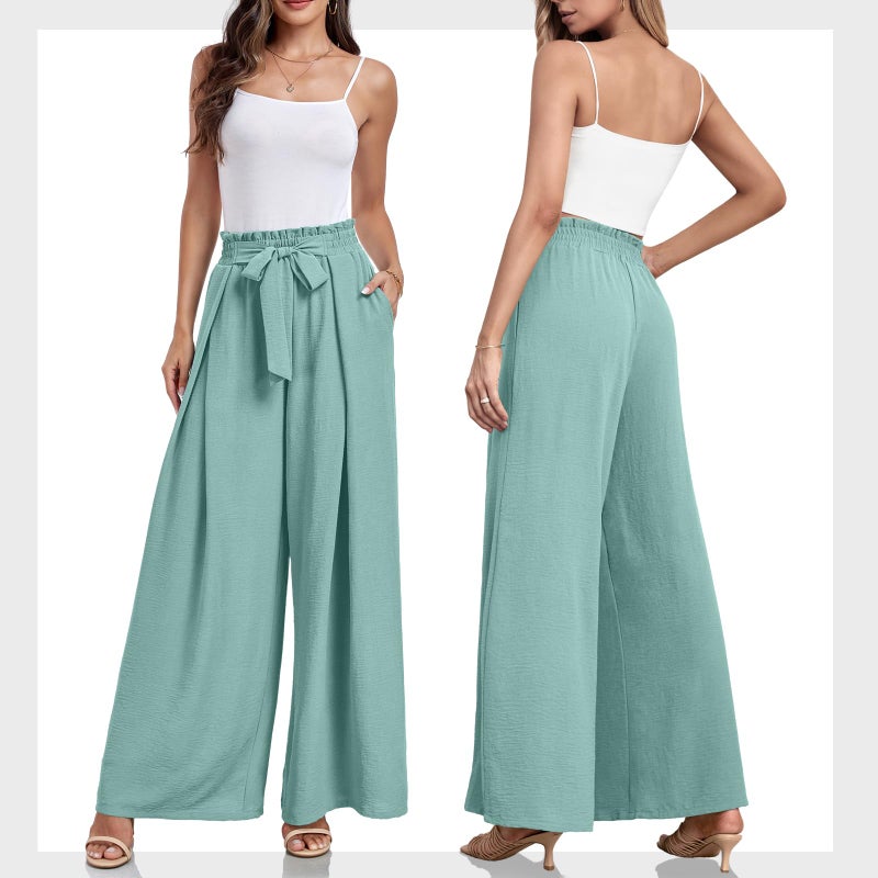 Lepunuo Extra Wide Leg Pants for Women Elastic Waist Flowy Palazzo Lounge Pants Loose Trousers with Pockets - Image 5