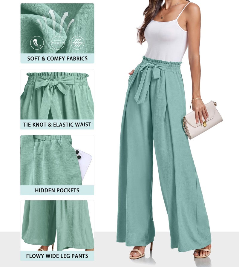 Lepunuo Extra Wide Leg Pants for Women Elastic Waist Flowy Palazzo Lounge Pants Loose Trousers with Pockets - Image 3
