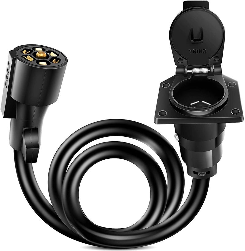 Nilight - 50050R 7-Way Trailer Plug Socket Extension Cable 3FT Long 10-14 AWG Double-Prong Copper Terminals/Wires for 7-Blade Trailer Wiring Connector Cord, 2 Years Warranty - Image 1