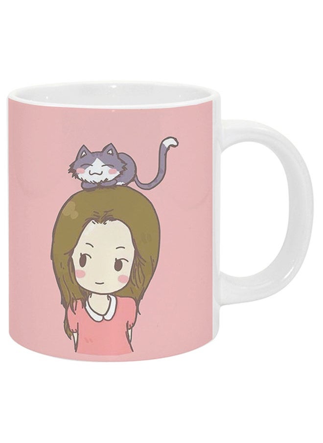 Phone Planet Cat Hat Printed Mug White/Pink/Beige 